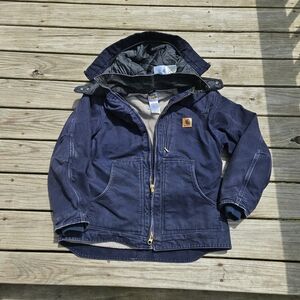 Carhartt Mens Navy Blue Lined Jacket W/detachable Hood Sz L